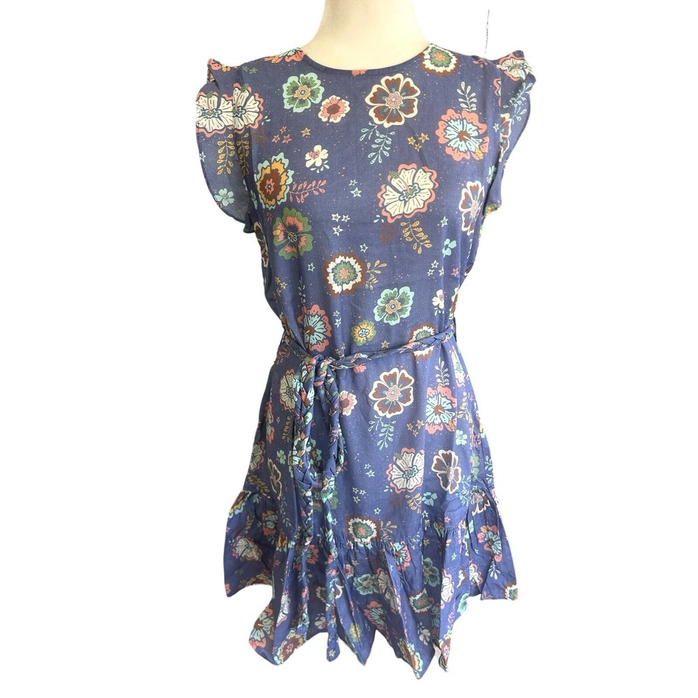 Marine Layer Laney Floral Mini Dress Small Cottage Boho‎ Ruffle Linen Blend NWT